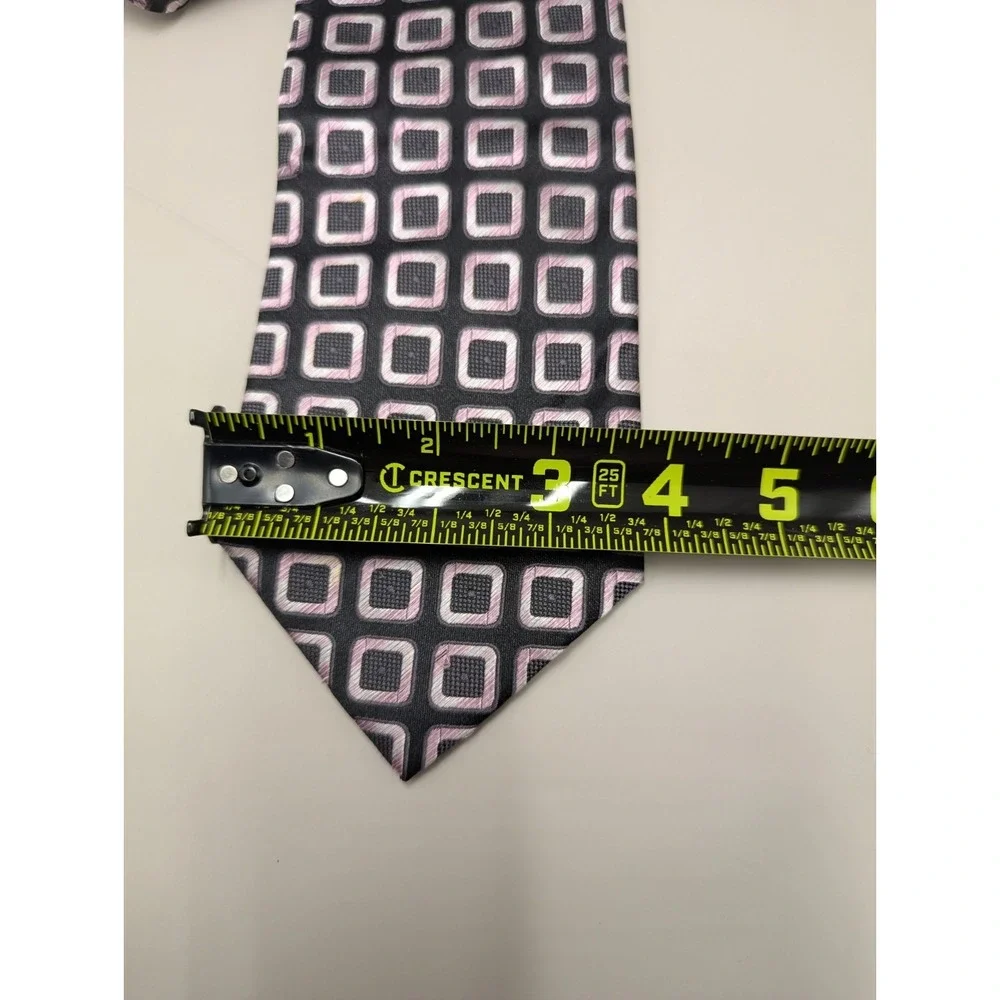 Saxony Collection Men's 100% Silk Tie Black Pink Geometric Square Necktie